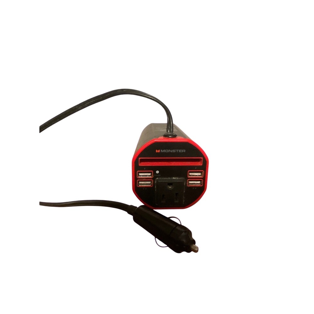 Monster Cup Holder Power Inverter 150W AC Outlet 4 USB Ports MT-MB150 Black Red